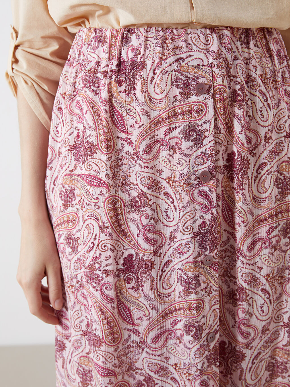 Elastic Waist Patterned Pleated Skirt -S5R177Z8-LT4