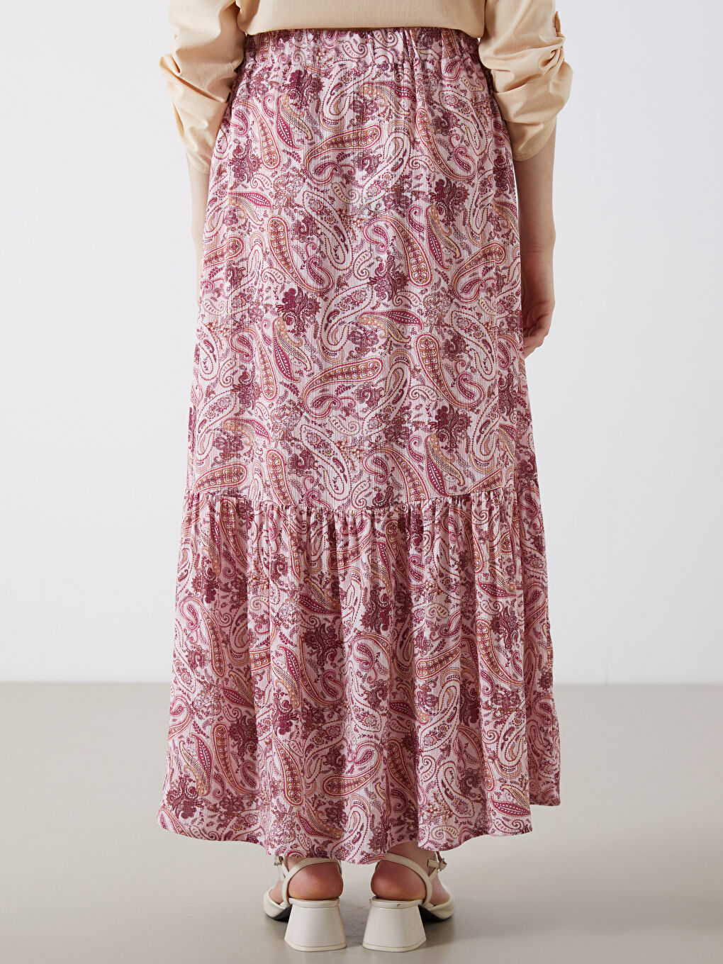 Elastic Waist Patterned Pleated Skirt -S5R177Z8-LT4