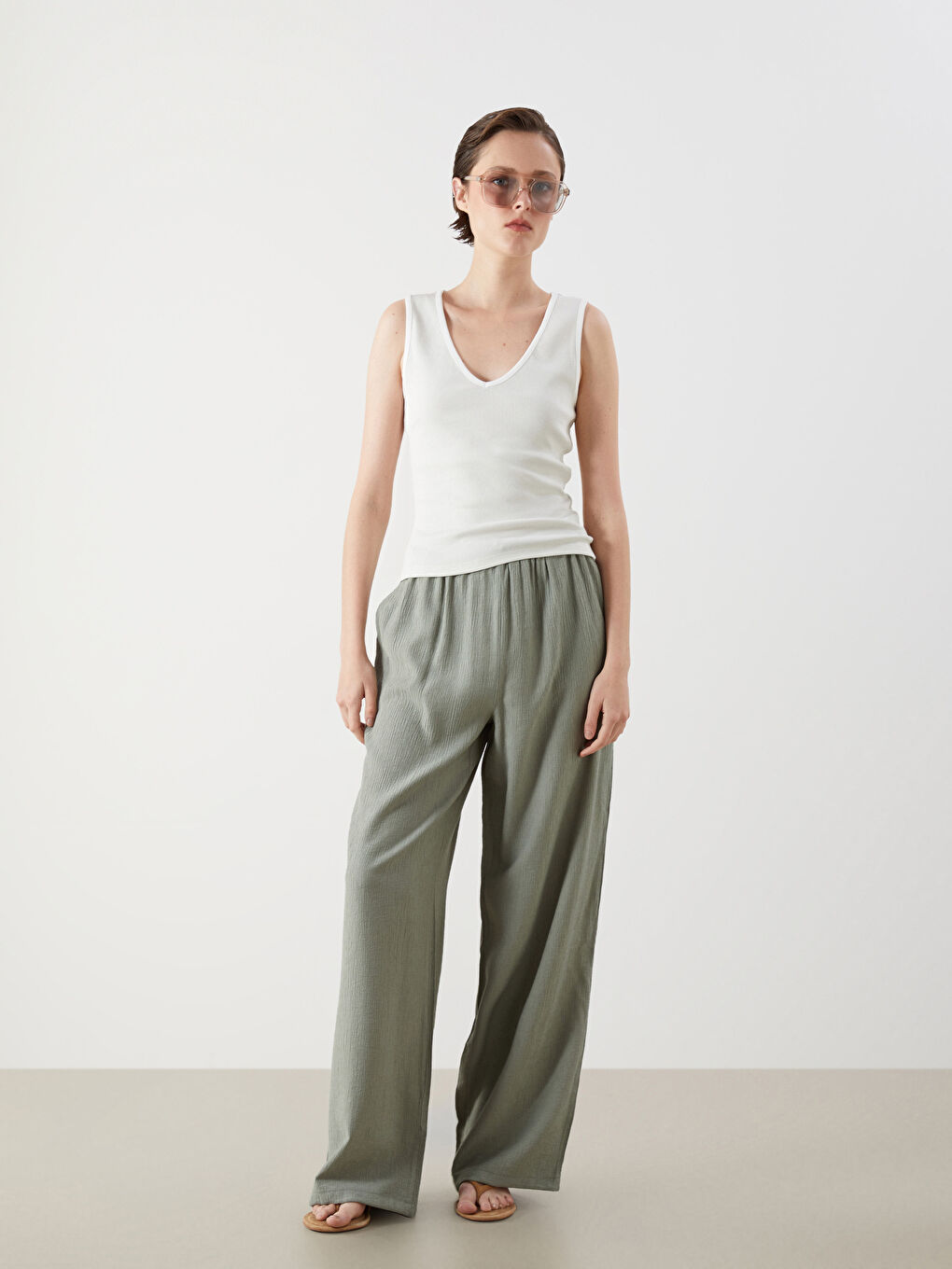 Elasticated Waist Textured Women's Trousers -S5R181Z8-LVB