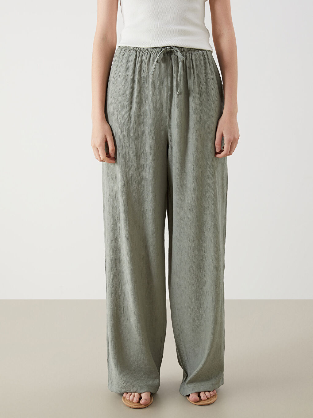 Elasticated Waist Textured Women's Trousers -S5R181Z8-LVB