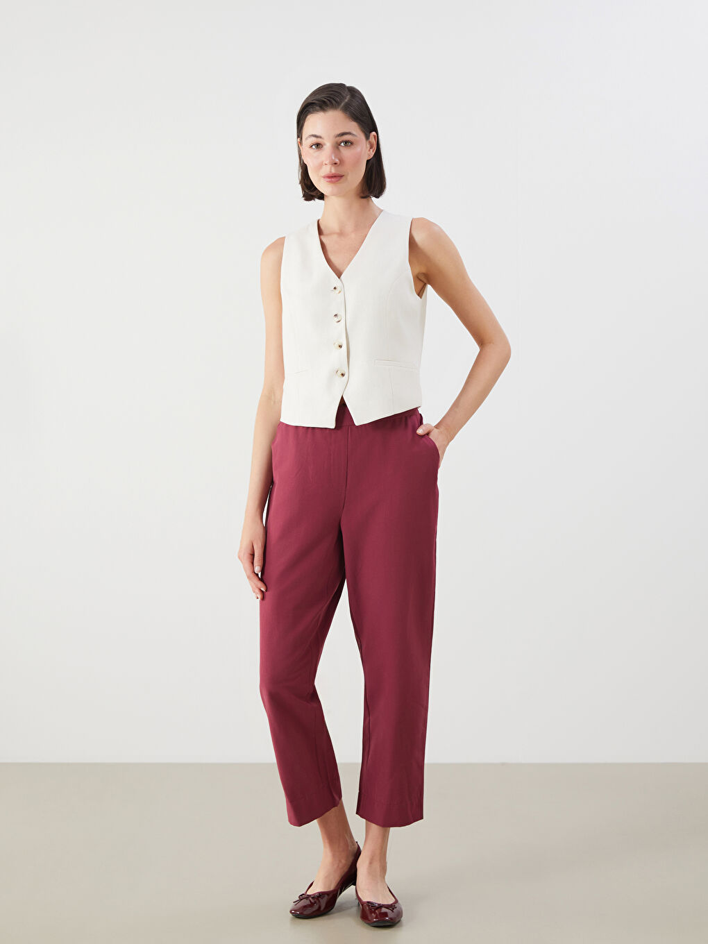 Pembe Beli Lastikli Havuç Kesim Kadın Pantolon