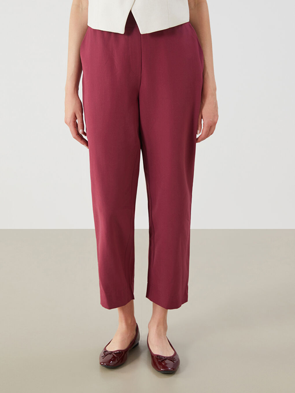 Pembe Beli Lastikli Havuç Kesim Kadın Pantolon-1