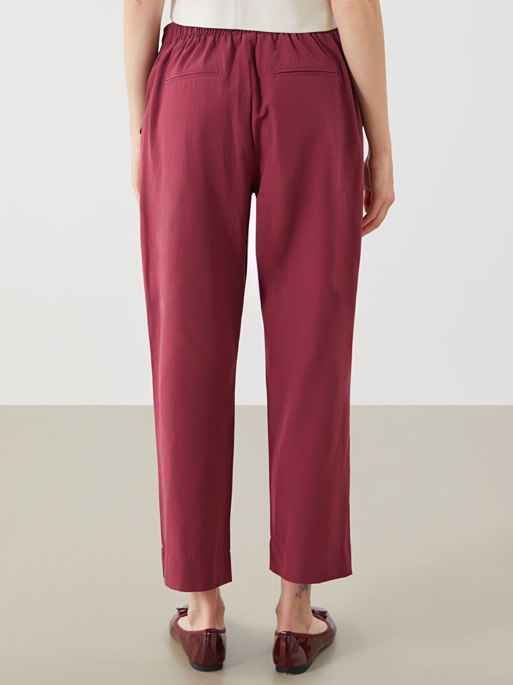 Pembe Beli Lastikli Havuç Kesim Kadın Pantolon-3