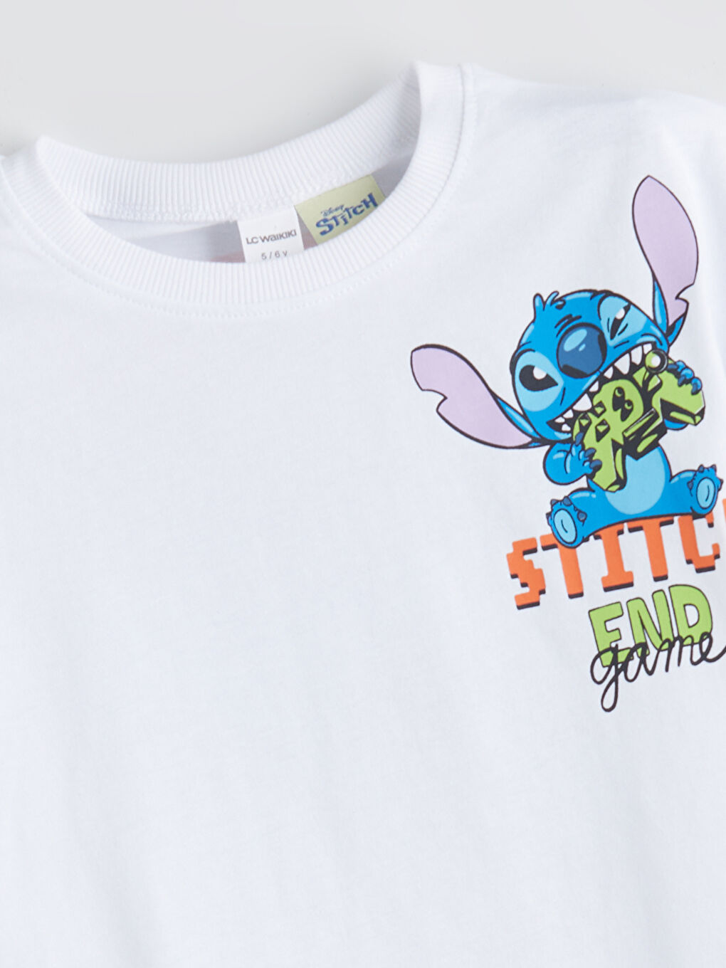 Beyaz Bisiklet Yaka Stitch Baskılı Erkek Çocuk Tişört-2