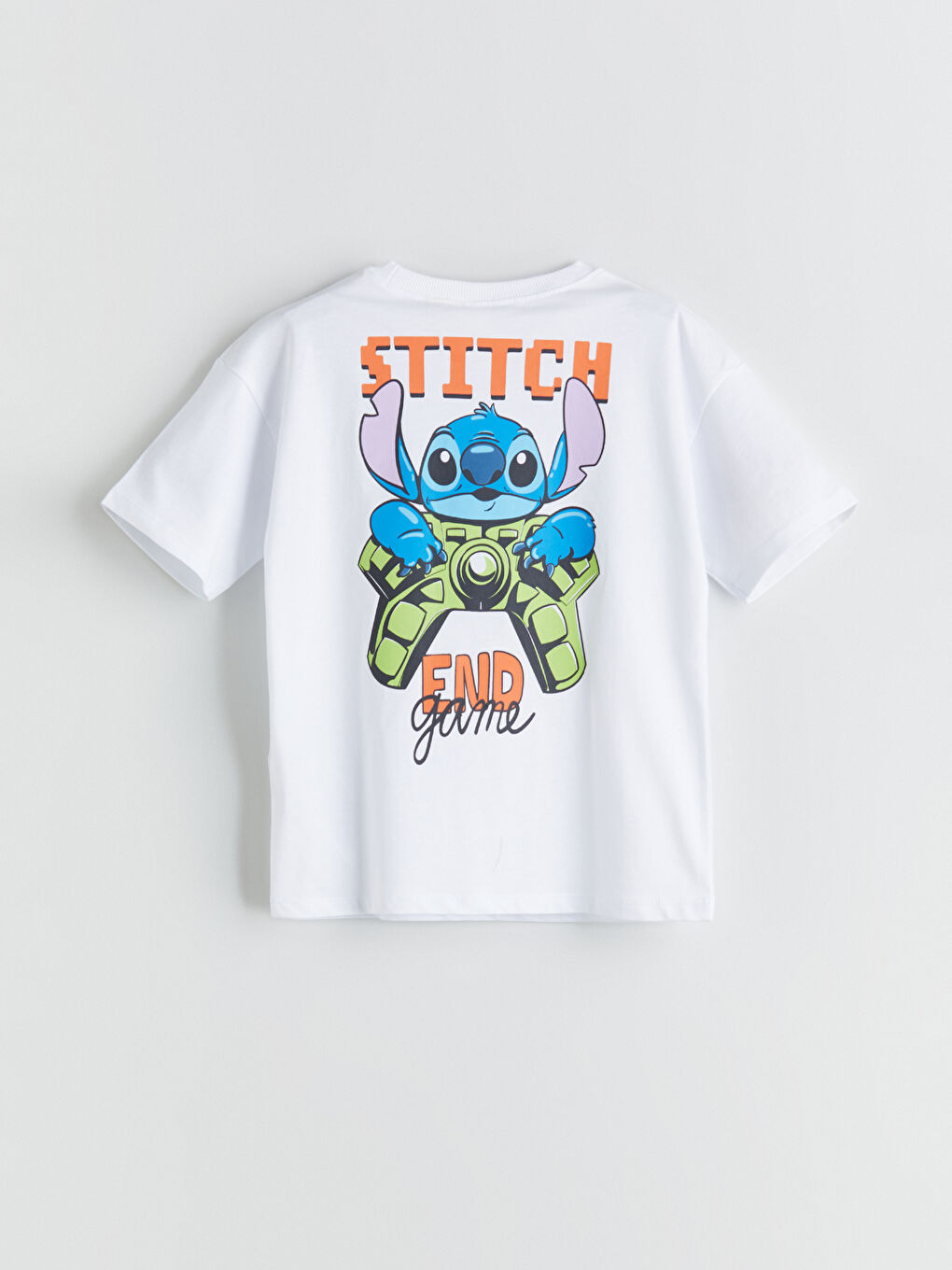 Beyaz Bisiklet Yaka Stitch Baskılı Erkek Çocuk Tişört-3