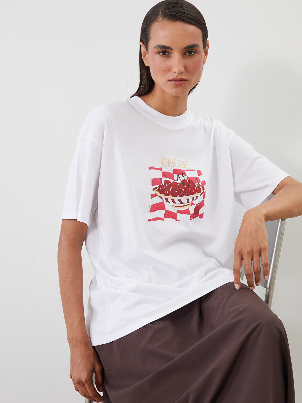 Crew Neck Cherry Printed Women's T-Shirt