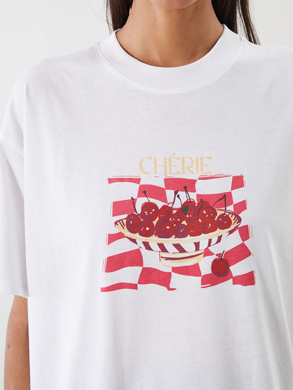 Crew Neck Cherry Printed Women's T-Shirt-2
