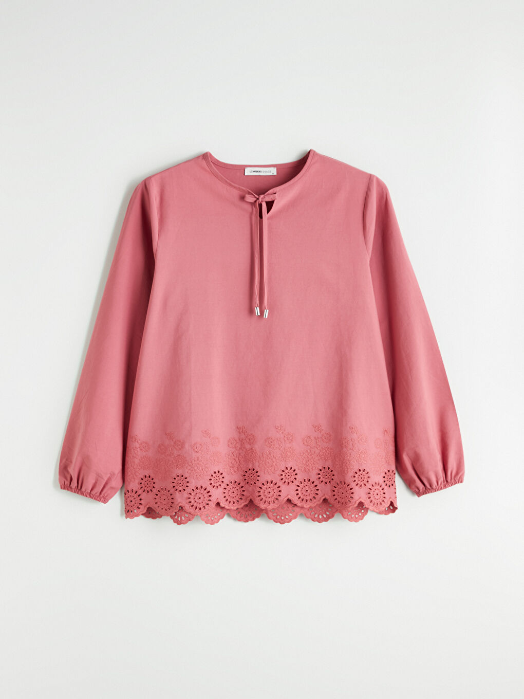 Pembe Bağlamalı Yaka Ajurlu Bluz-4