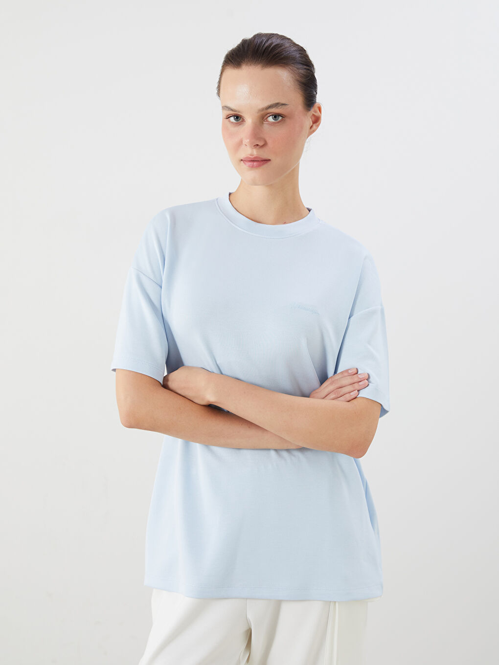 Mavi Bisiklet Yaka Oversize Kadın Tişört