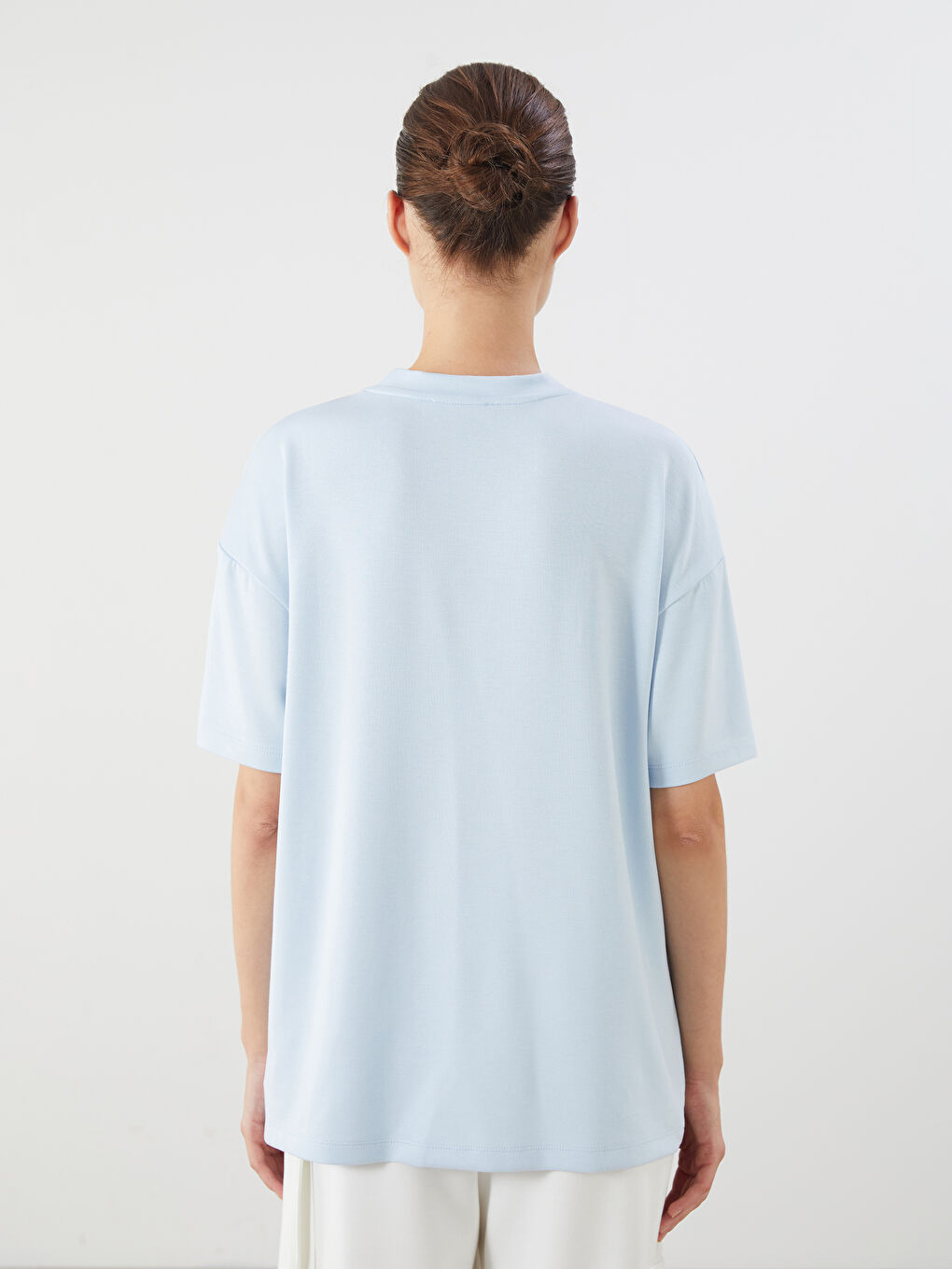 Mavi Bisiklet Yaka Oversize Kadın Tişört-3