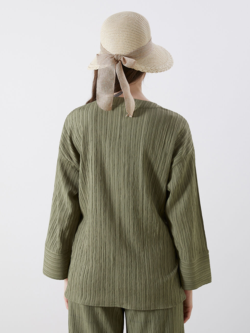 Haki Kruvaze Yaka Dokulu Kadın Kimono-3