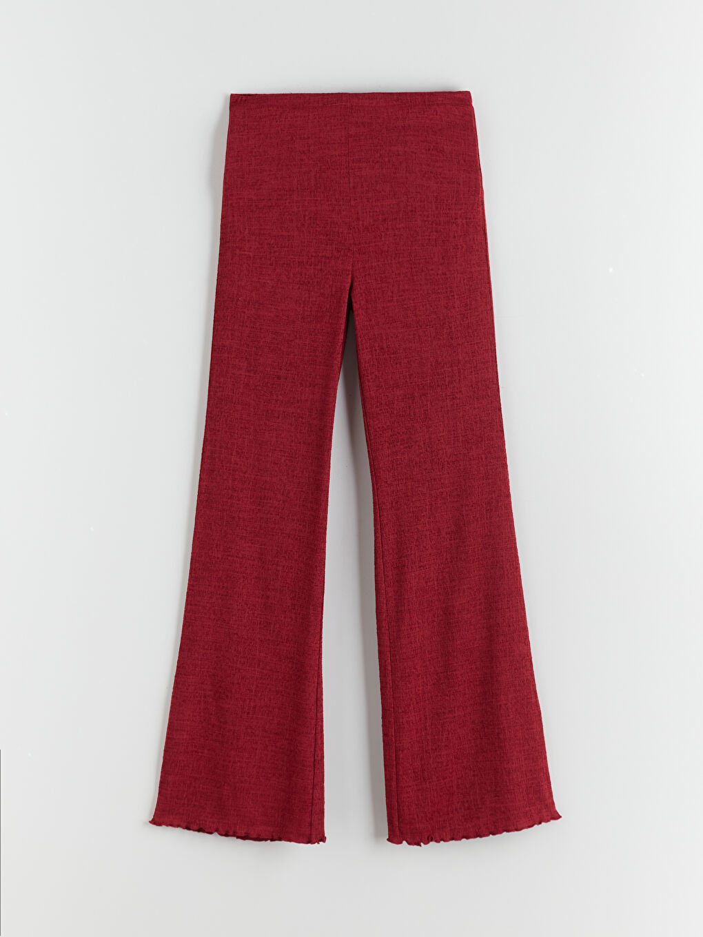 Bordo Beli Lastikli Dokulu Kadın Pantolon-4