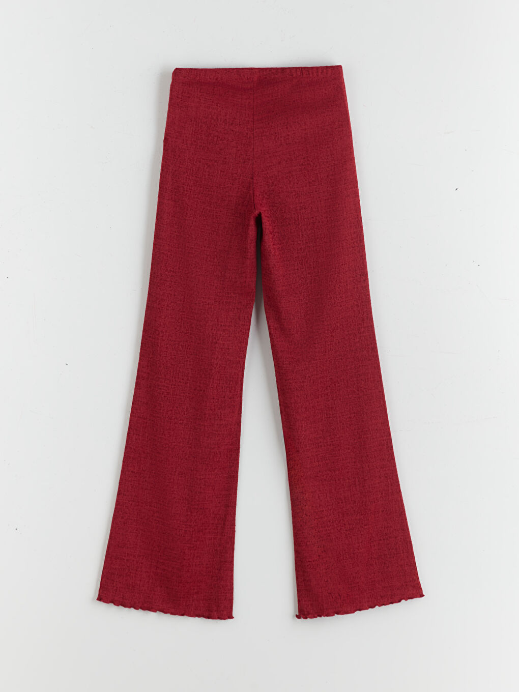 Bordo Beli Lastikli Dokulu Kadın Pantolon-5