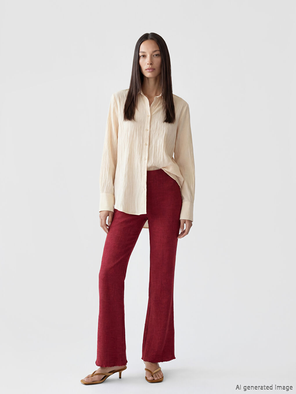 Bordo Beli Lastikli Dokulu Kadın Pantolon