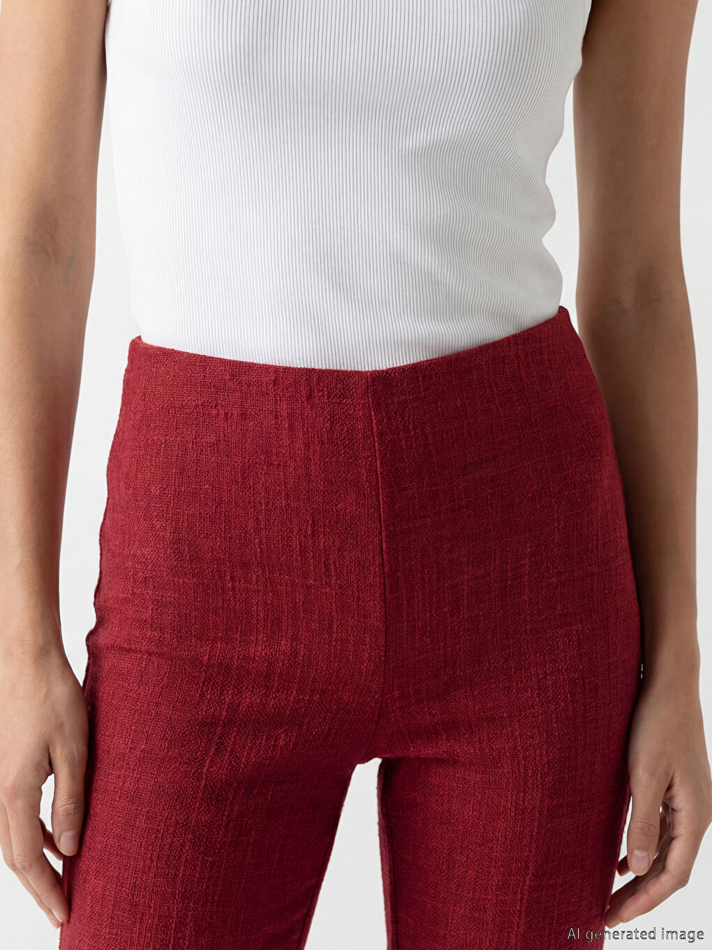 Bordo Beli Lastikli Dokulu Kadın Pantolon-2