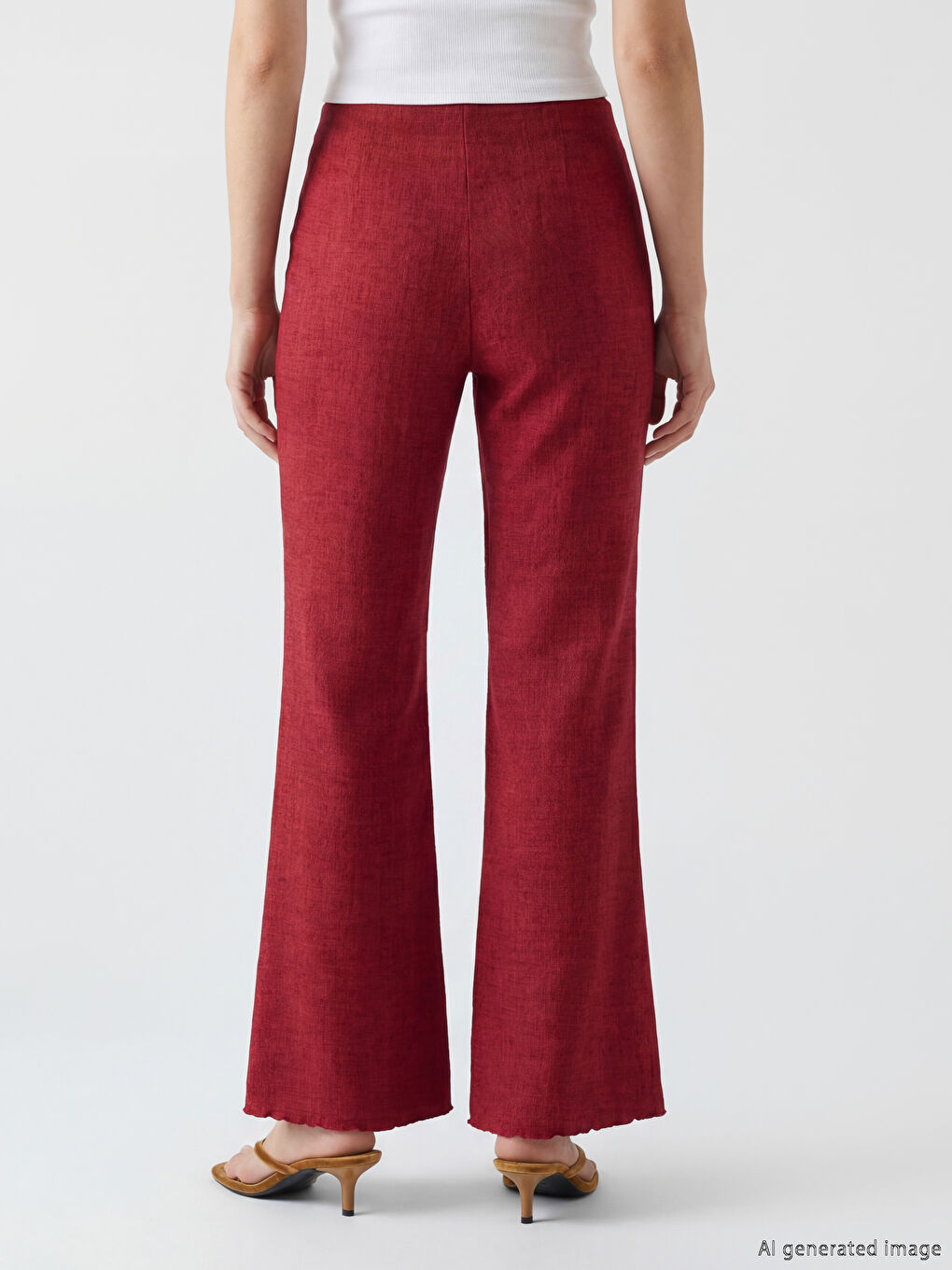 Bordo Beli Lastikli Dokulu Kadın Pantolon-3