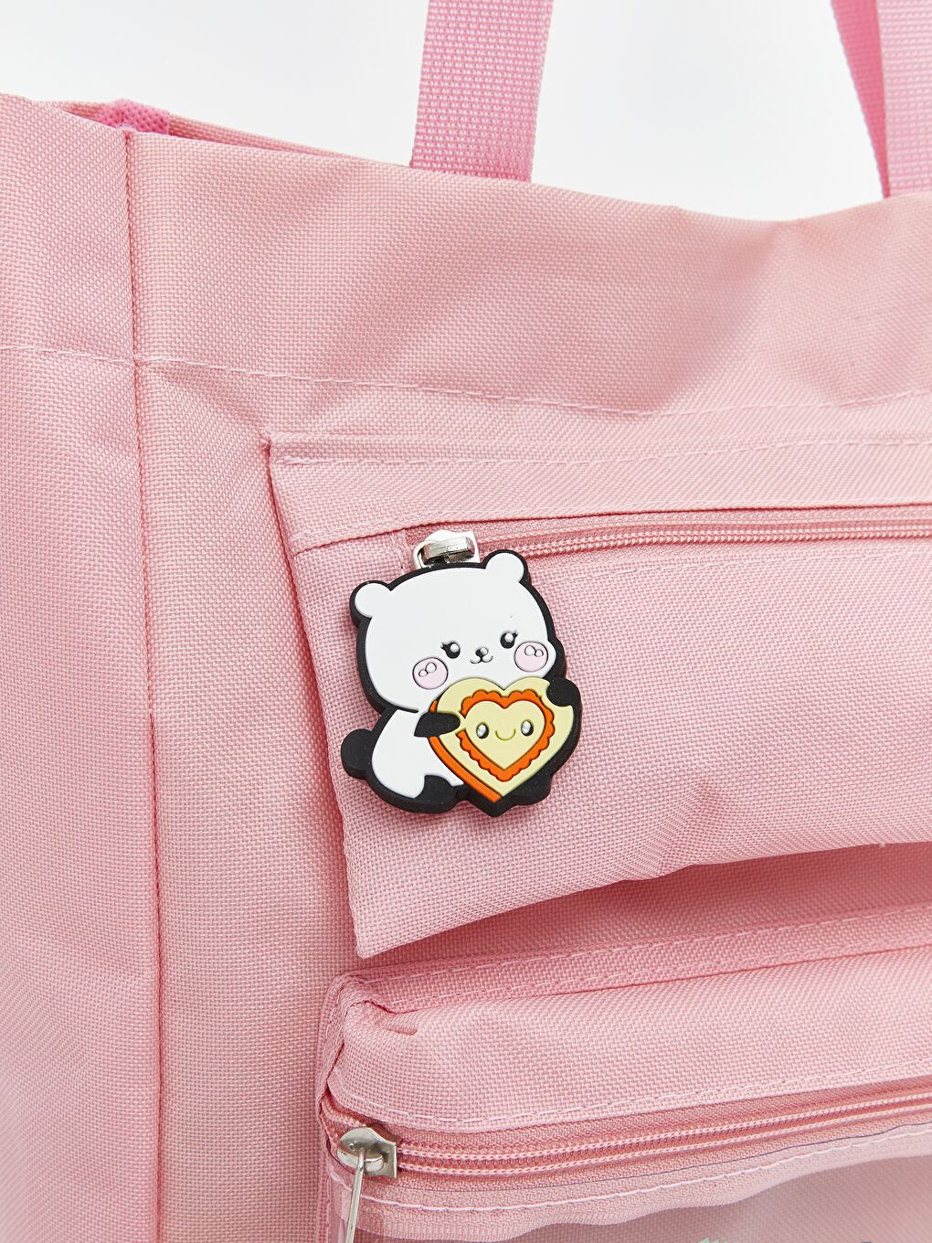 Pembe Baskılı Şeffaf Cepli Kız Çocuk Kol Çantası-2