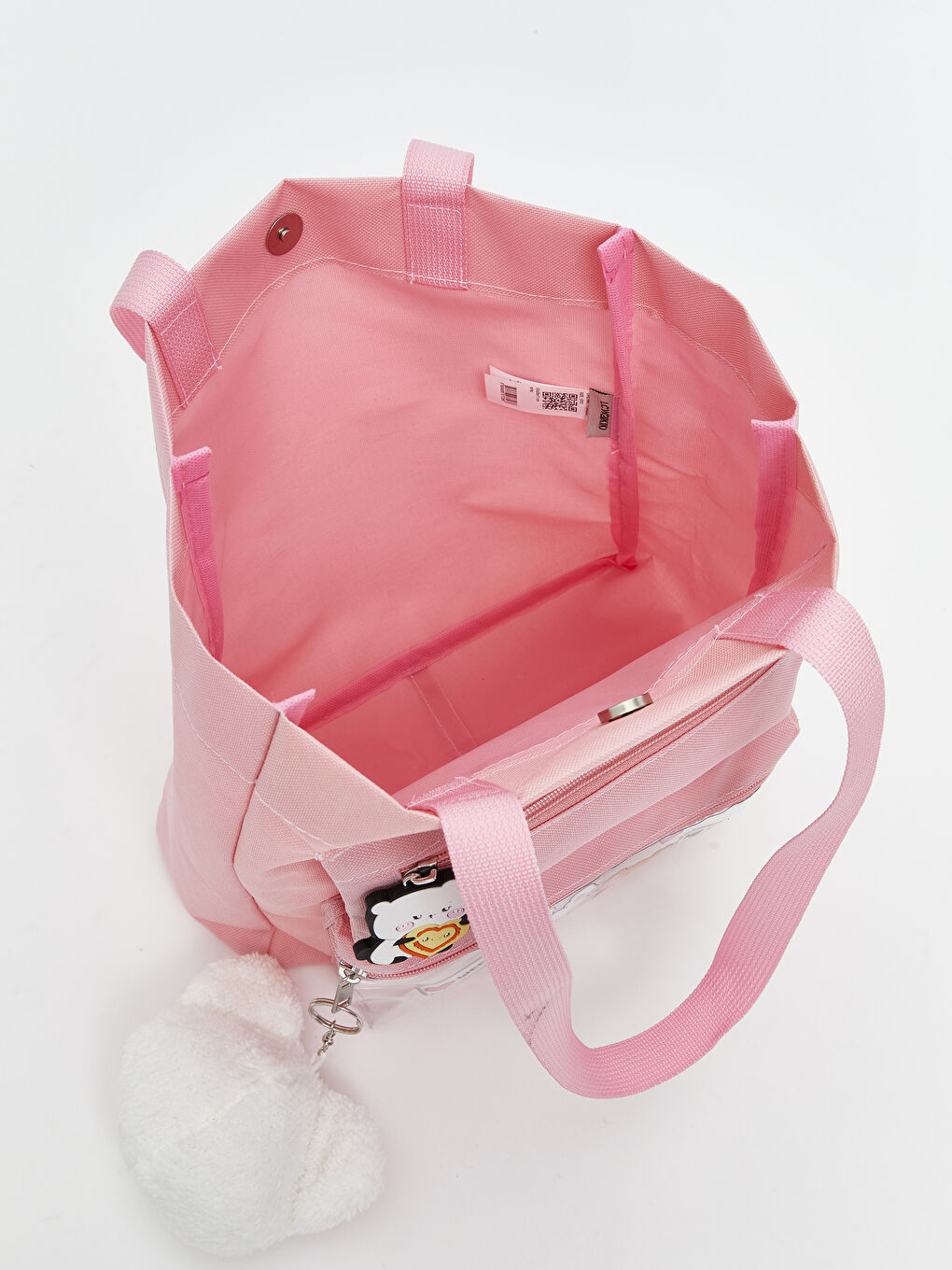 Pembe Baskılı Şeffaf Cepli Kız Çocuk Kol Çantası-3