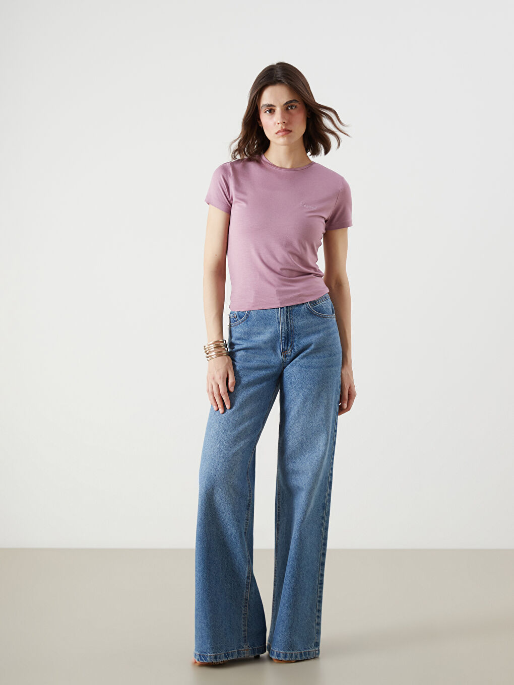 LCW Vision Crew Neck Embroidered Women's T-Shirt -S5R245Z8-GVJ