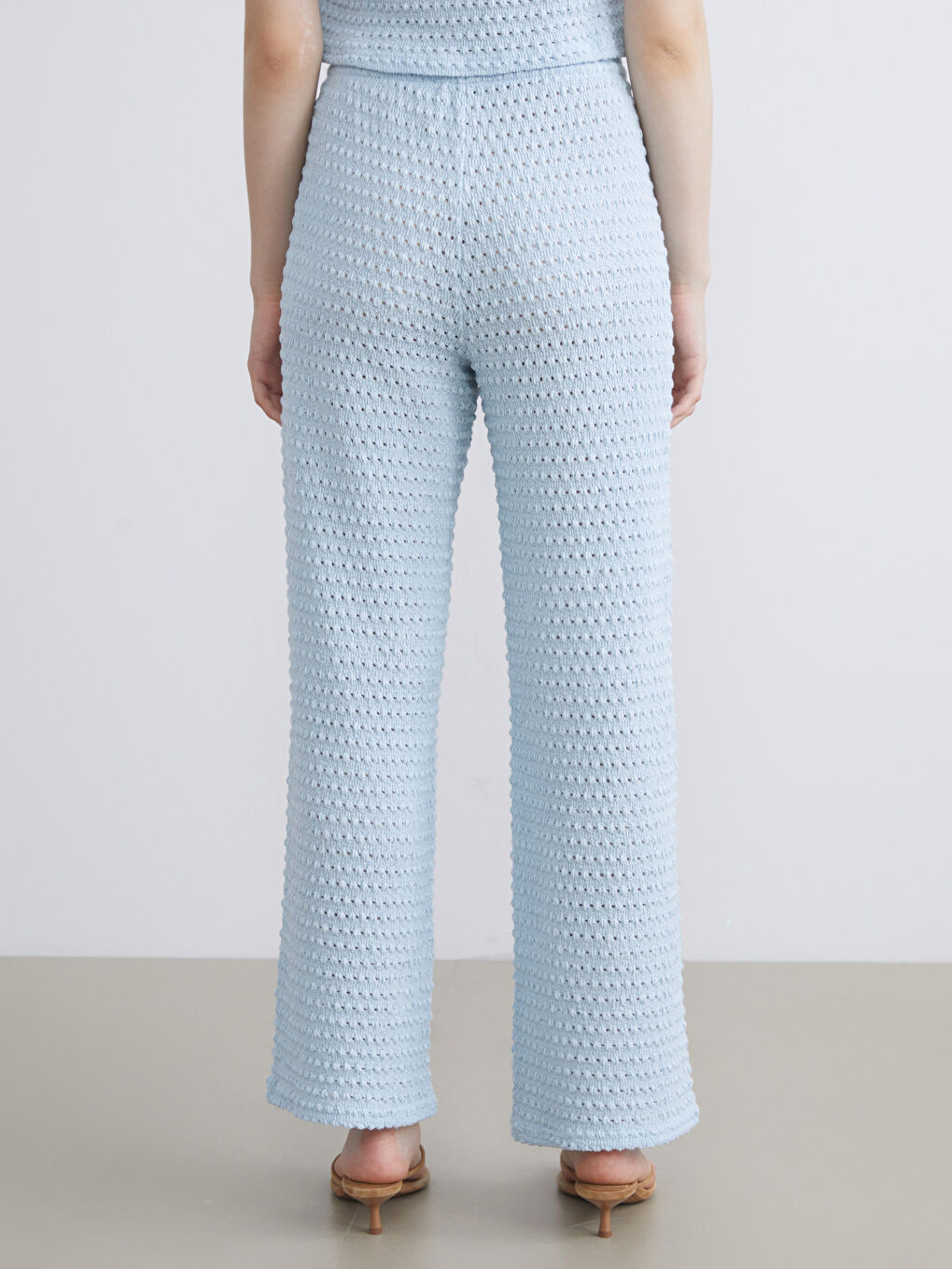 Mavi Beli Lastikli Ajurlu Kadın Pantolon-3