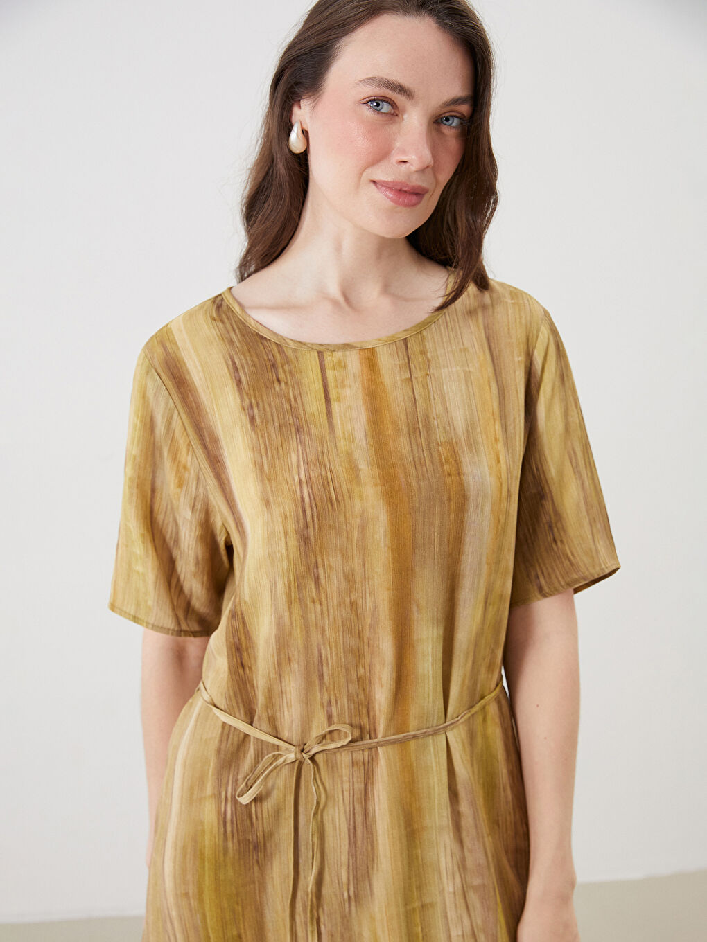 Sarı Bisiklet Yaka Batik A Kesim Elbise-2