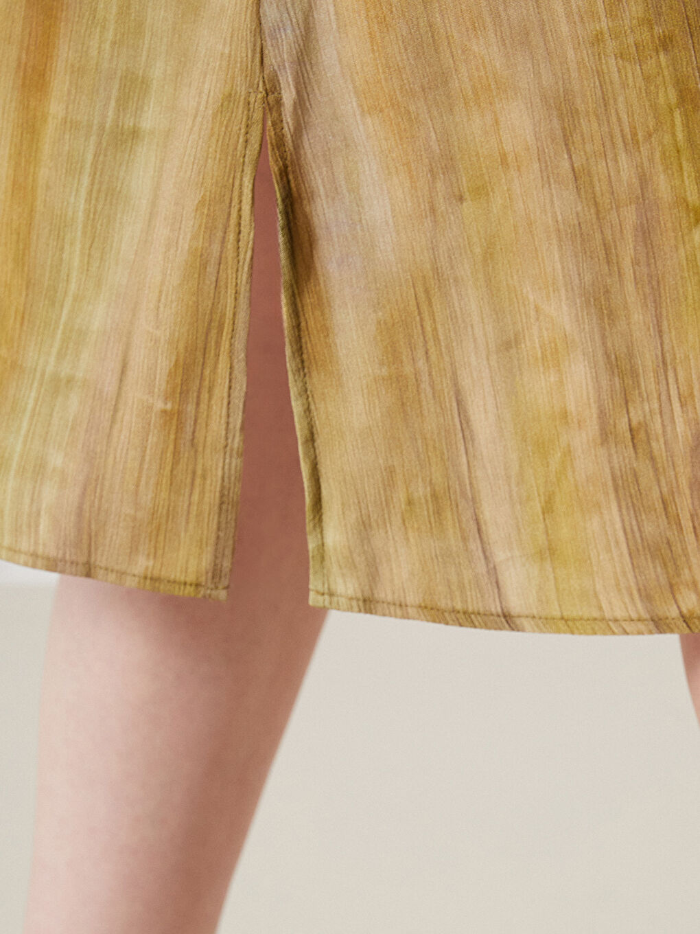 Sarı Bisiklet Yaka Batik A Kesim Elbise-3