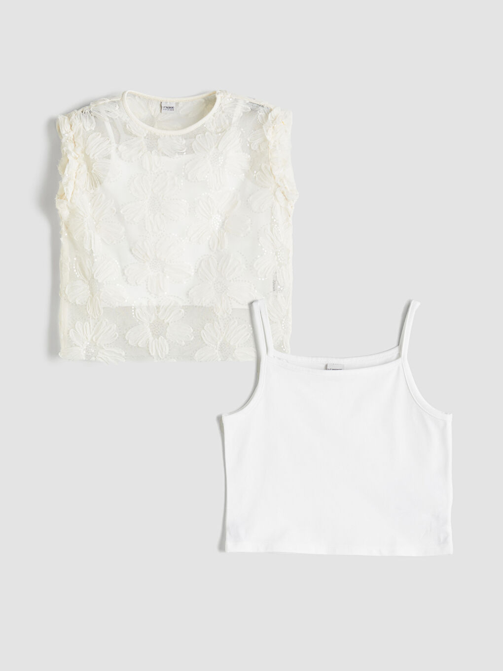 Ekru Bisiklet Yaka Kız Çocuk Bluz ve Atlet