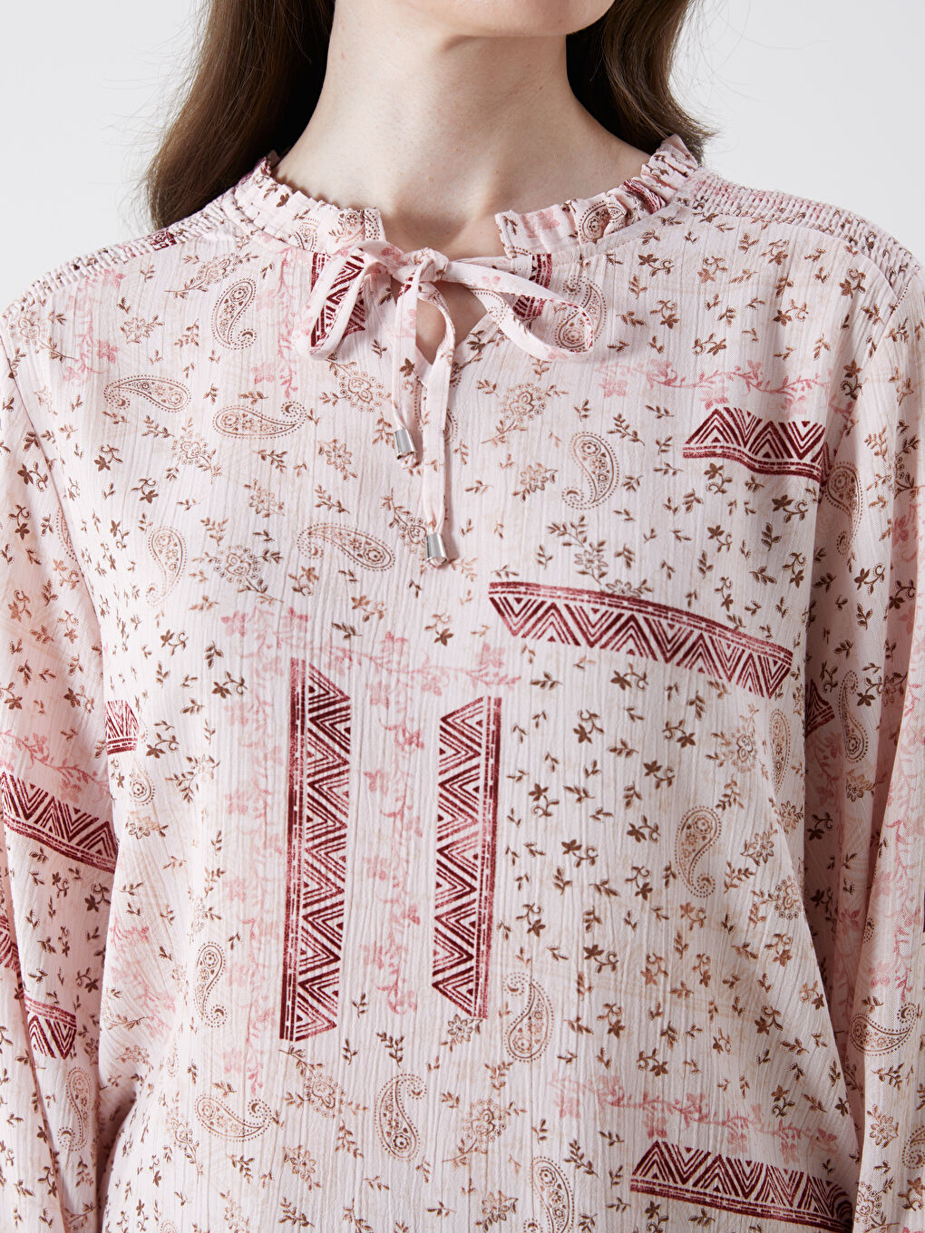 Tie Neck Patterned Blouse -S5R273Z8-LT4