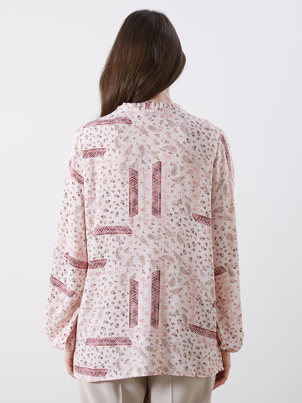 Tie Neck Patterned Blouse -S5R273Z8-LT4