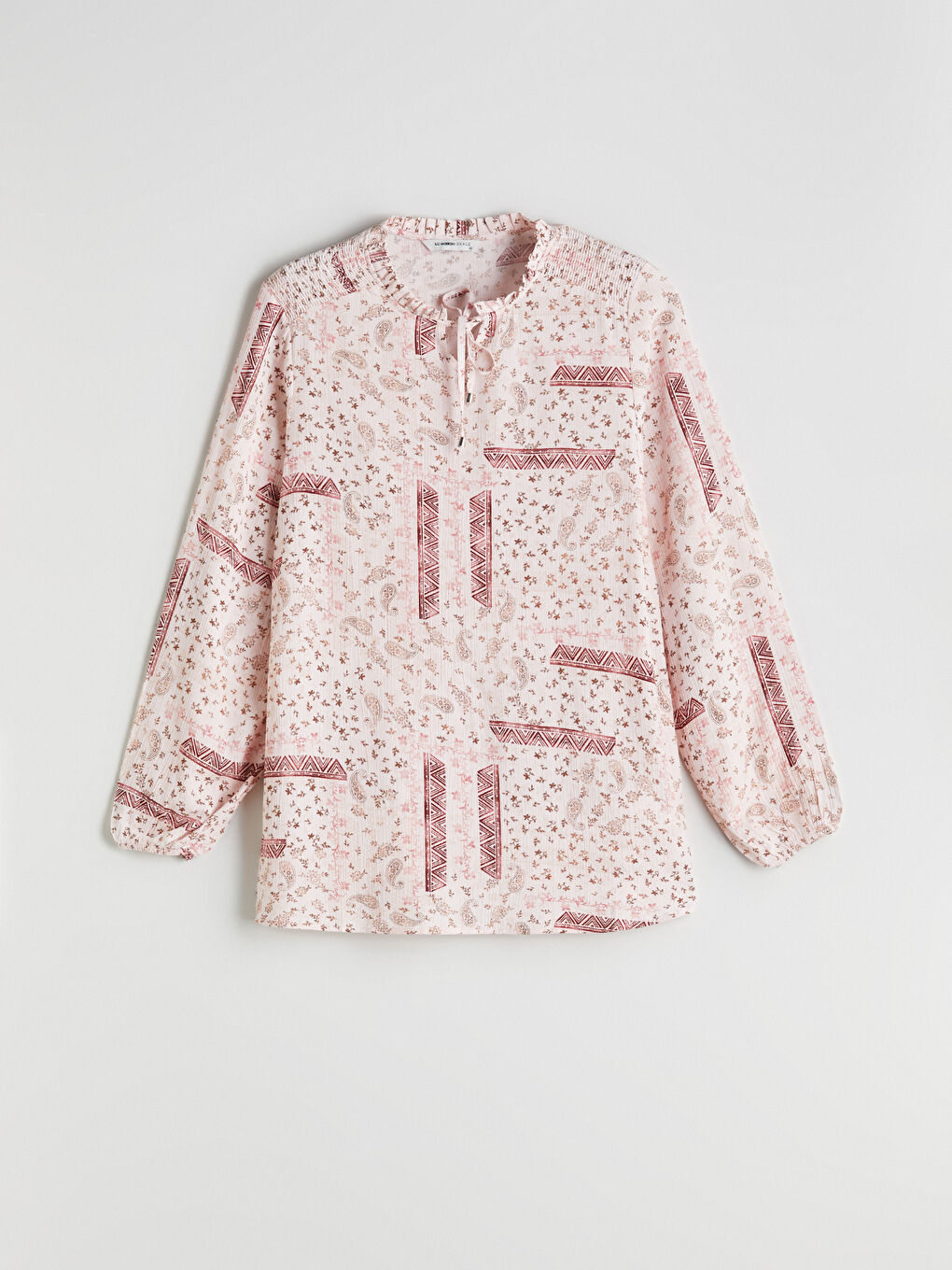 Tie Neck Patterned Blouse -S5R273Z8-LT4