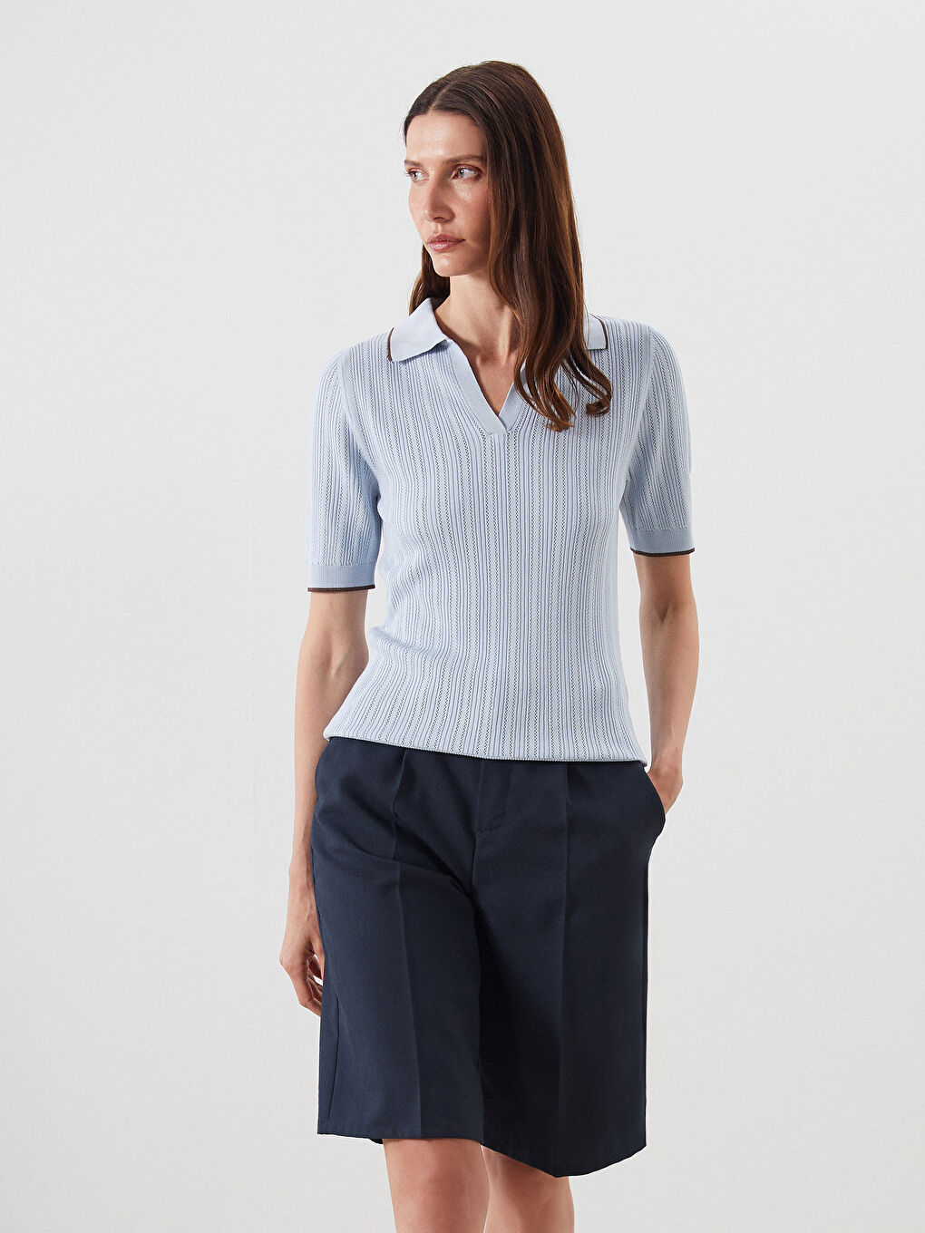 Mavi Polo Yaka Kadın Triko Kazak