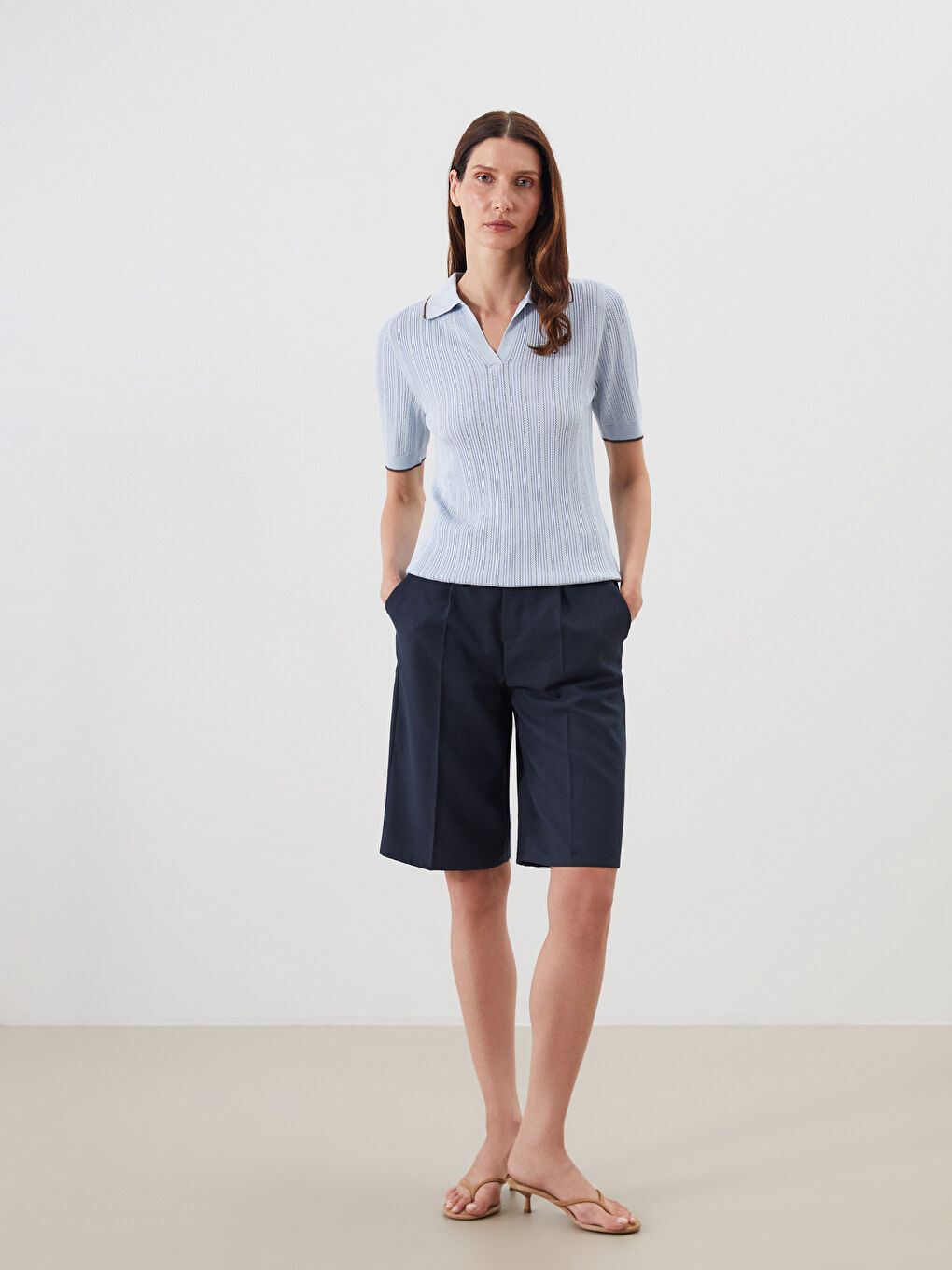 Mavi Polo Yaka Kadın Triko Kazak-3