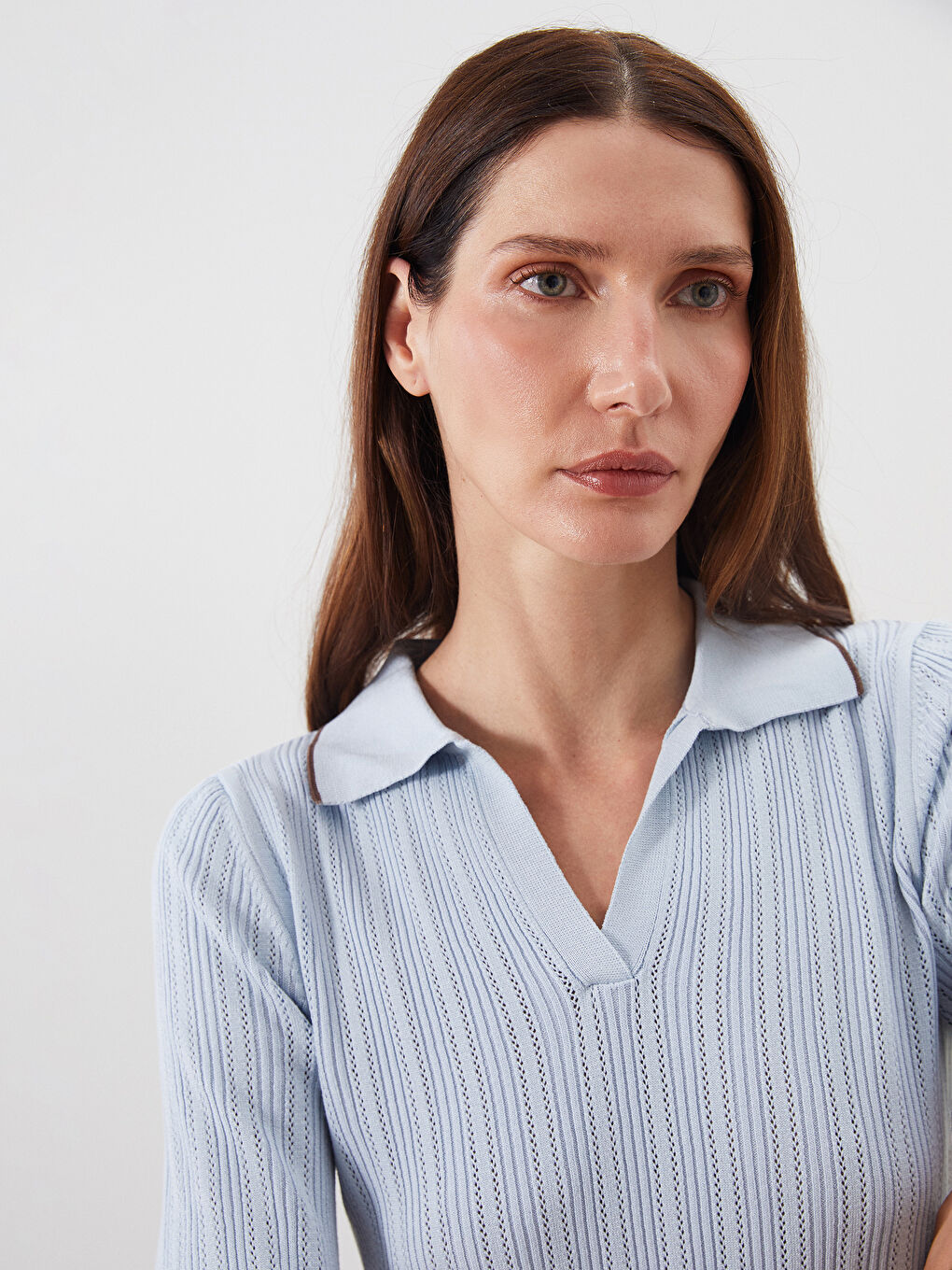 Mavi Polo Yaka Kadın Triko Kazak-5