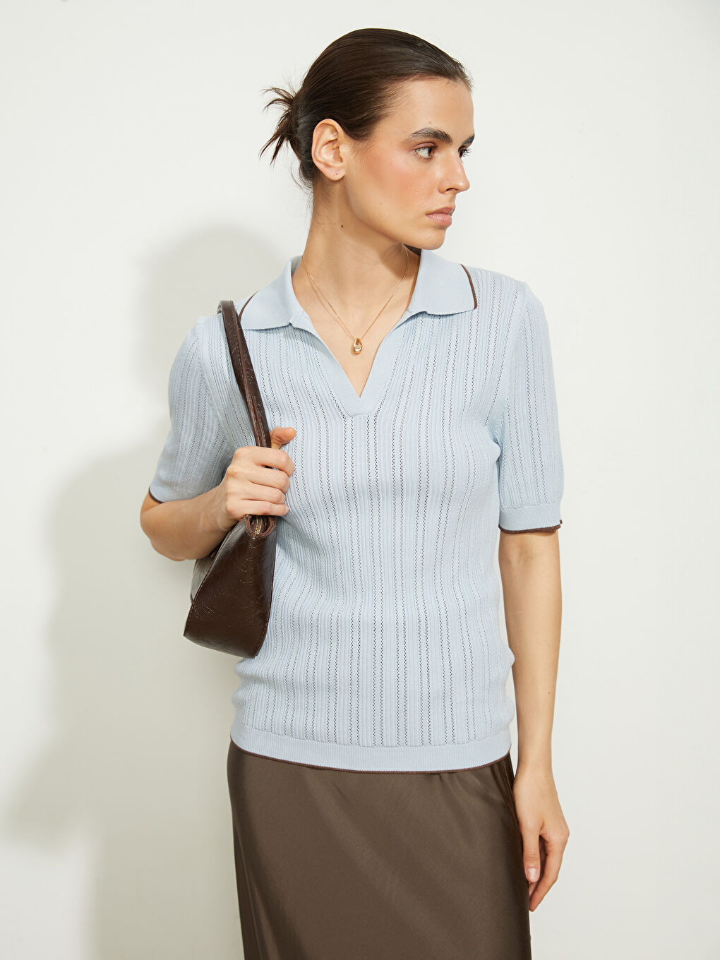 Mavi Polo Yaka Kadın Triko Kazak-1