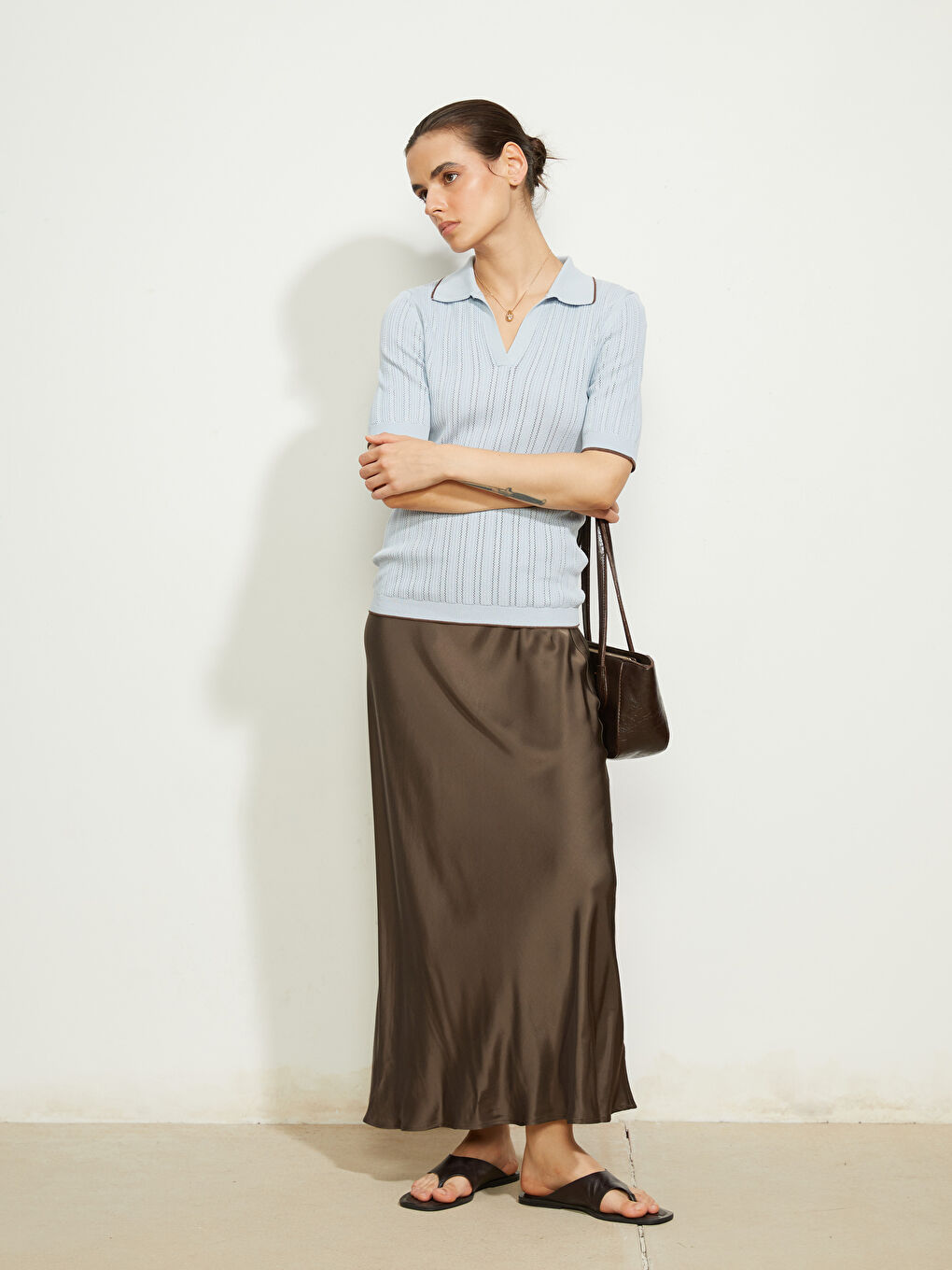 Mavi Polo Yaka Kadın Triko Kazak-2