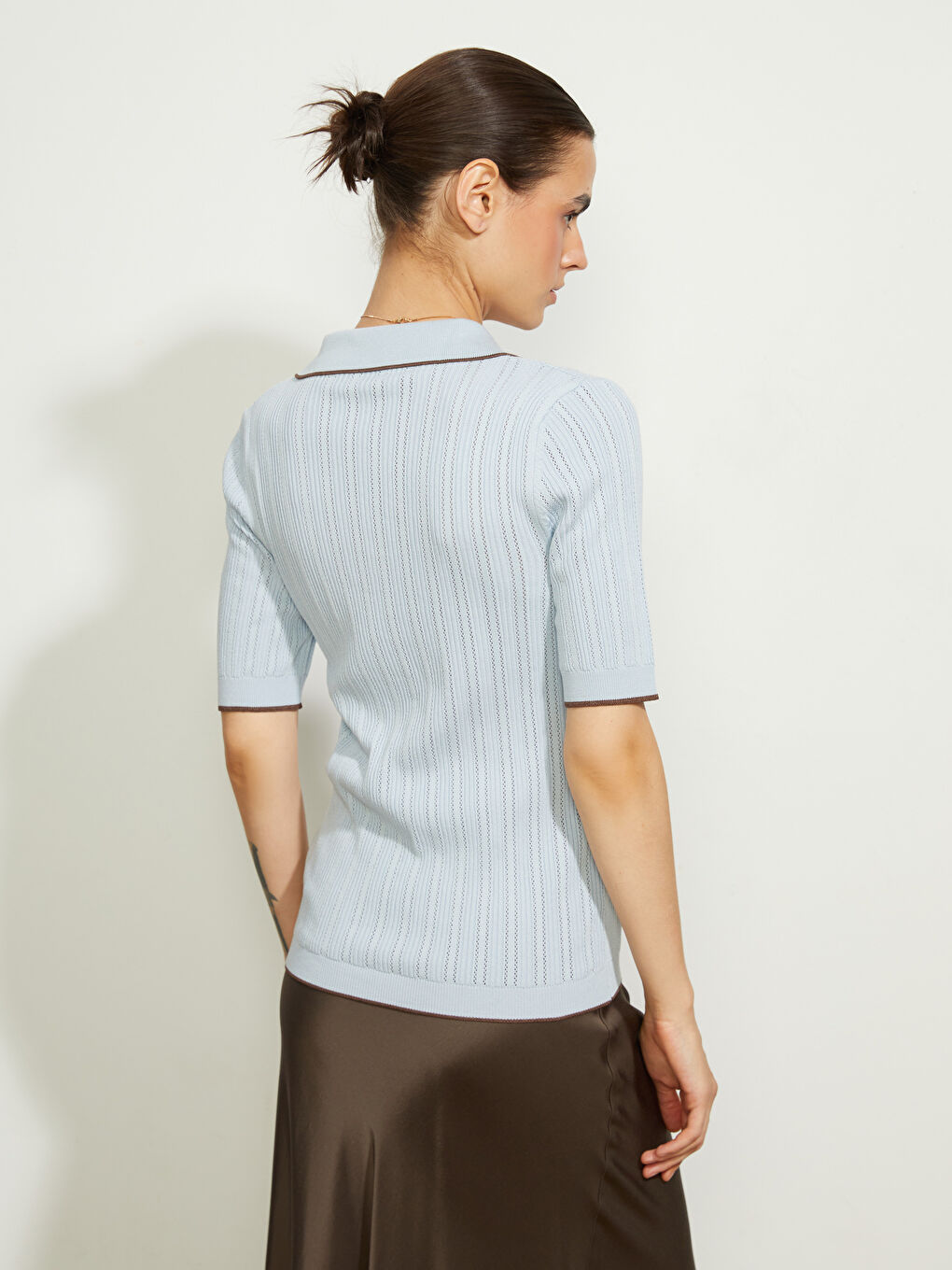 Mavi Polo Yaka Kadın Triko Kazak-6