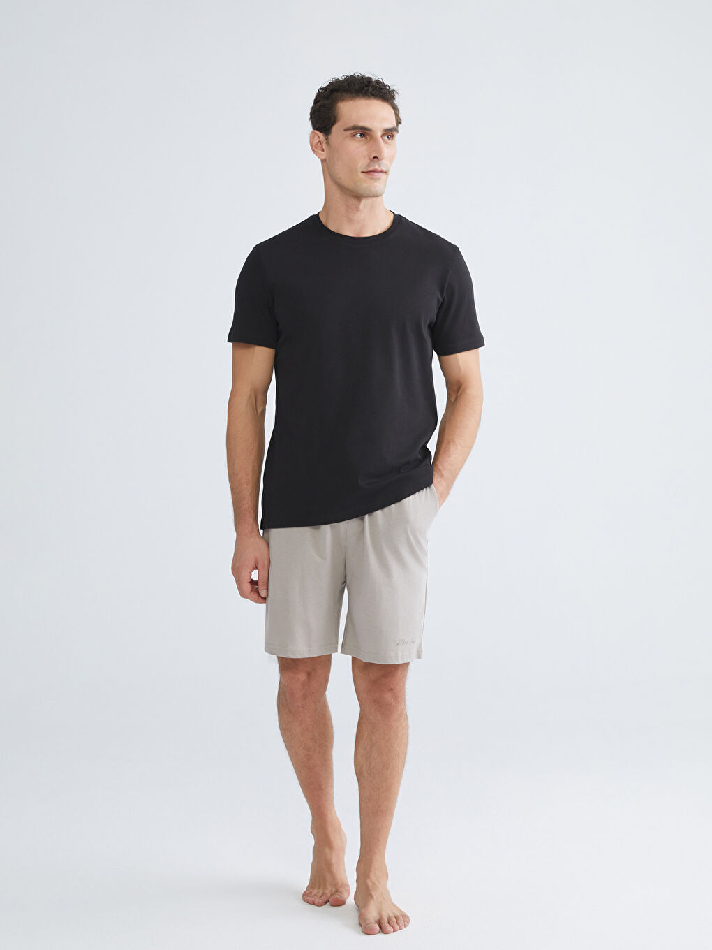 Siyah Slim Fit Erkek Pijama Alt Şort 2'li-1