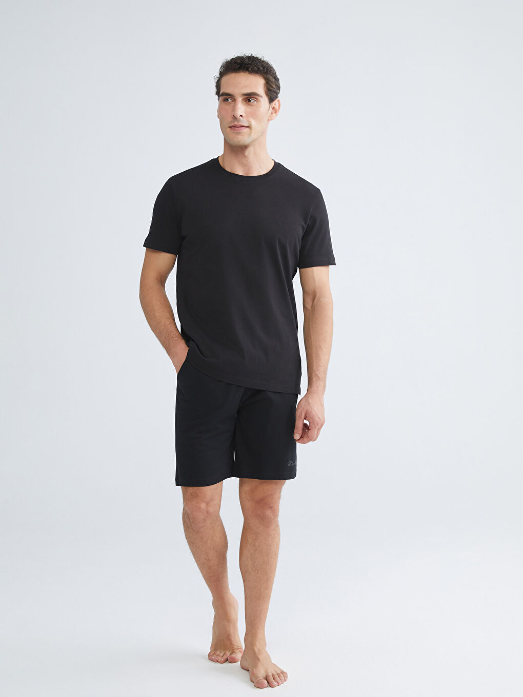 Siyah Slim Fit Erkek Pijama Alt Şort 2'li-2