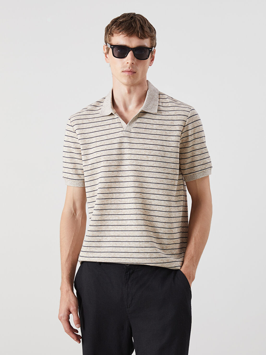 SOUTHBLUE Polo Neck Striped Men's T-Shirt -S5R336Z8-DS3