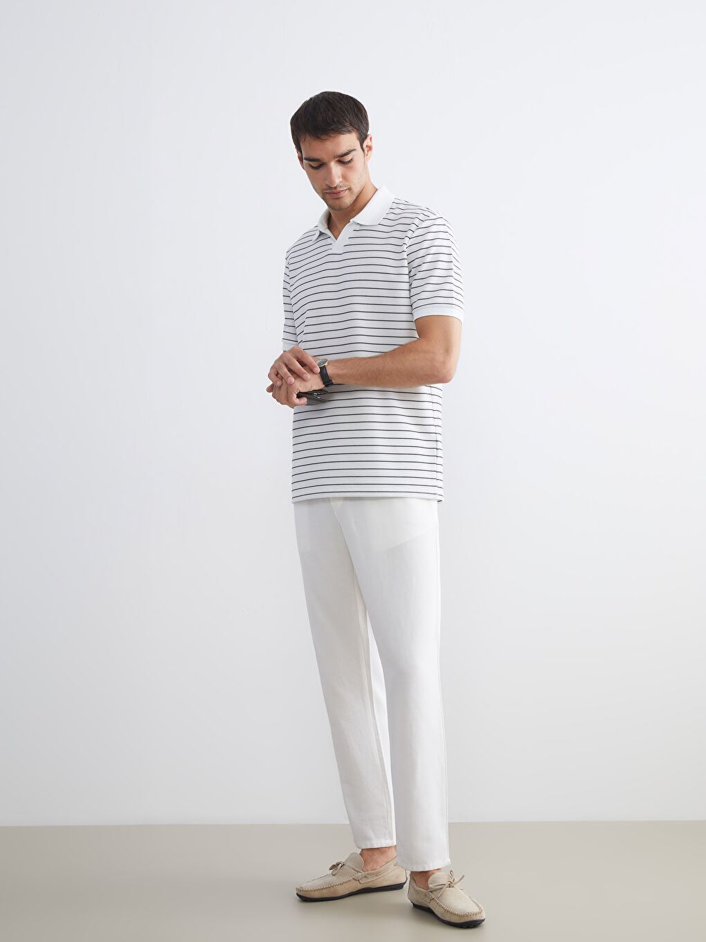 Polo Neck Striped Men's T-Shirt-1