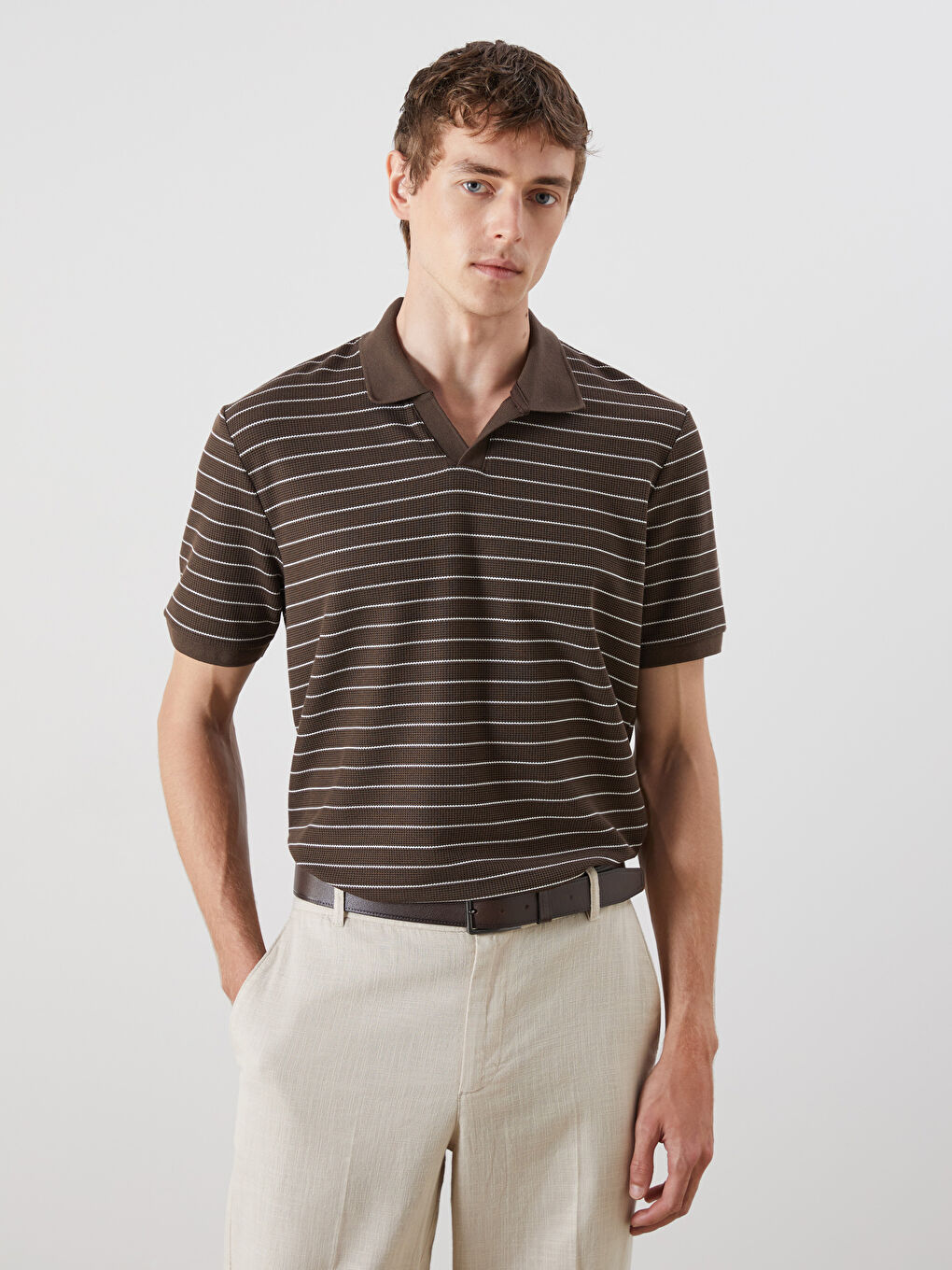SOUTHBLUE Polo Neck Striped Men's T-Shirt -S5R336Z8-ZMQ