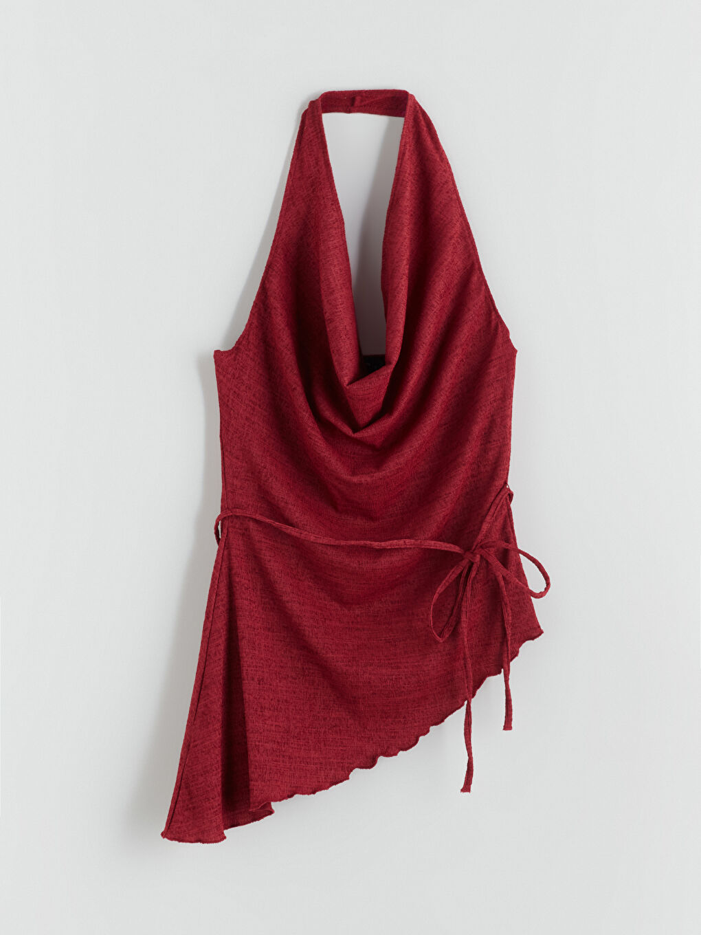 Bordo Halter Yaka Dokulu Sırtı Pencereli Bluz-4