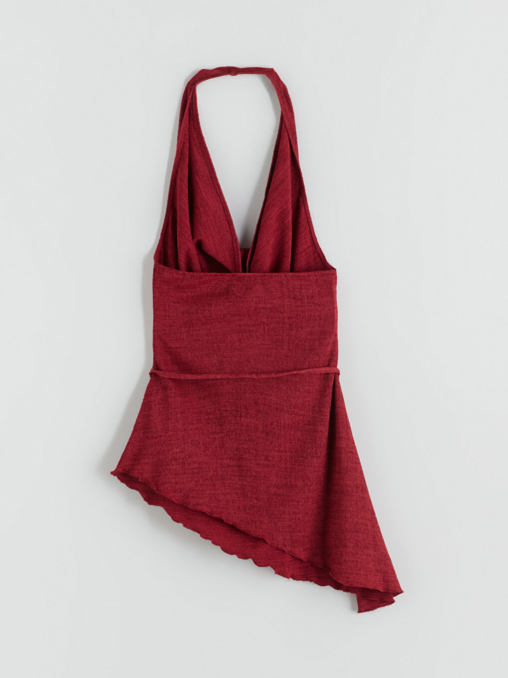 Bordo Halter Yaka Dokulu Sırtı Pencereli Bluz-5