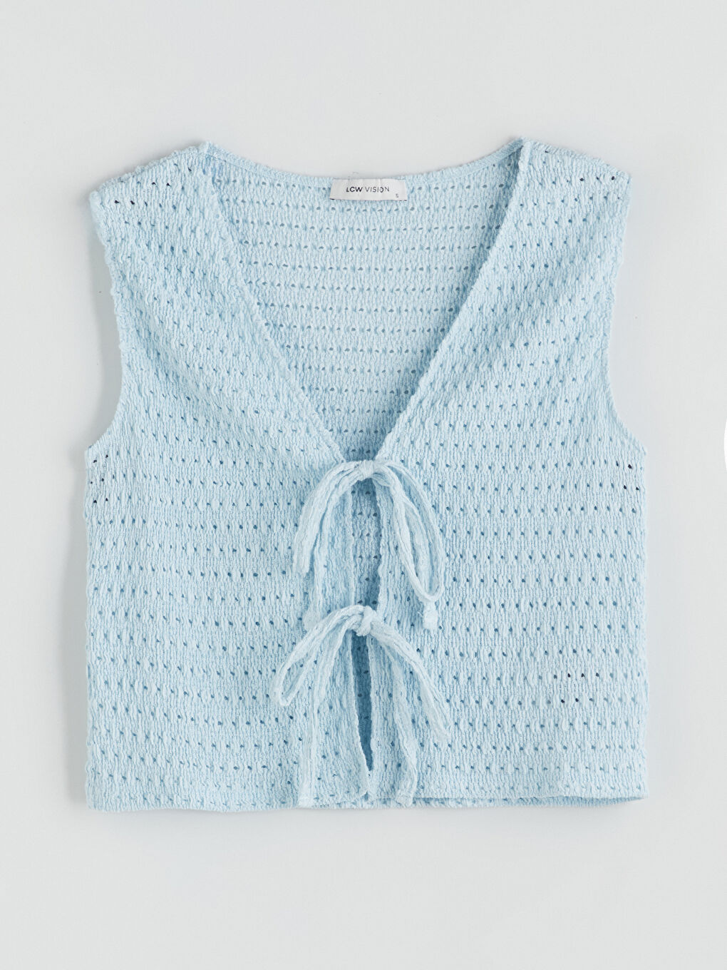 Mavi V Yaka Ajurlu Kadın Yelek-4