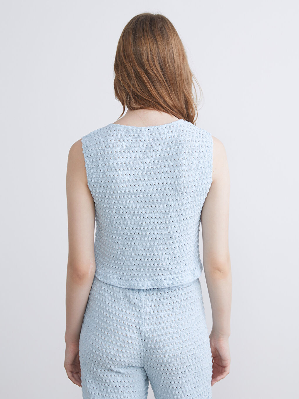 Mavi V Yaka Ajurlu Kadın Yelek-3