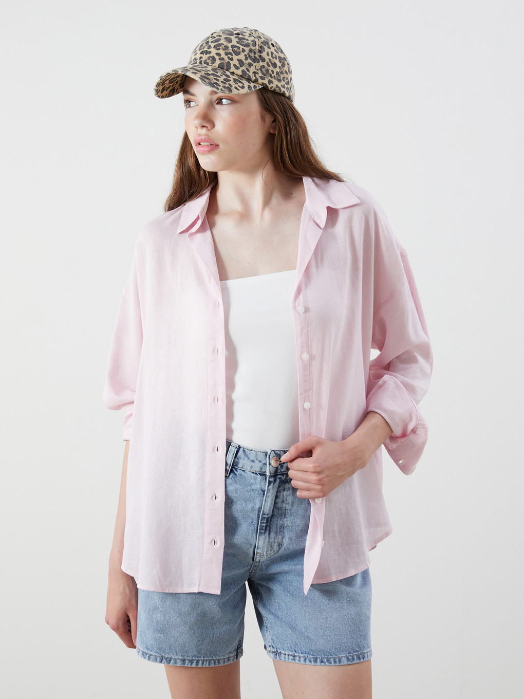 Chemise Surdimensionnée En Mélange De Lin Pour Femmes-1