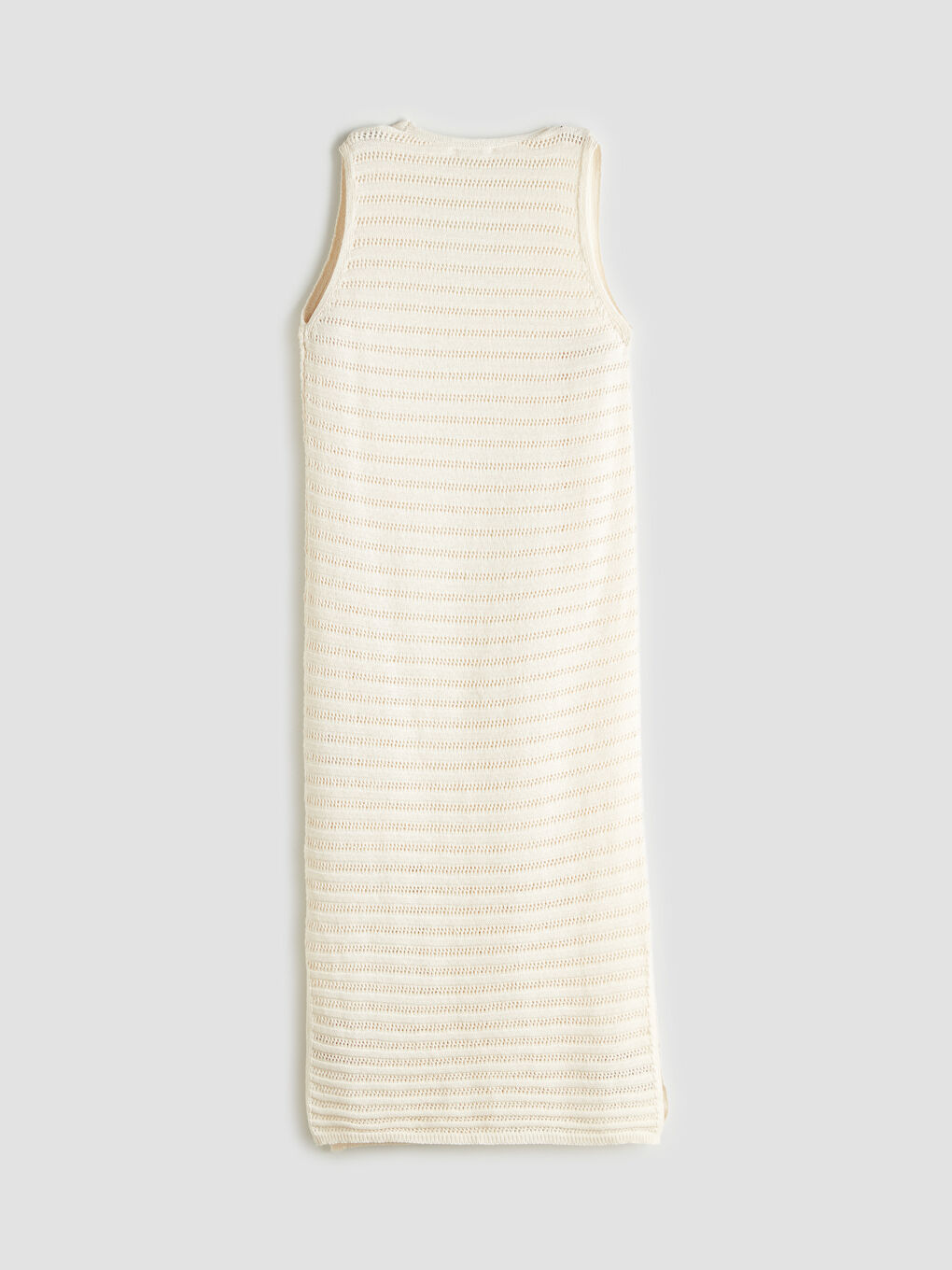 Ekru V Yaka Ajurlu Triko Elbise-5