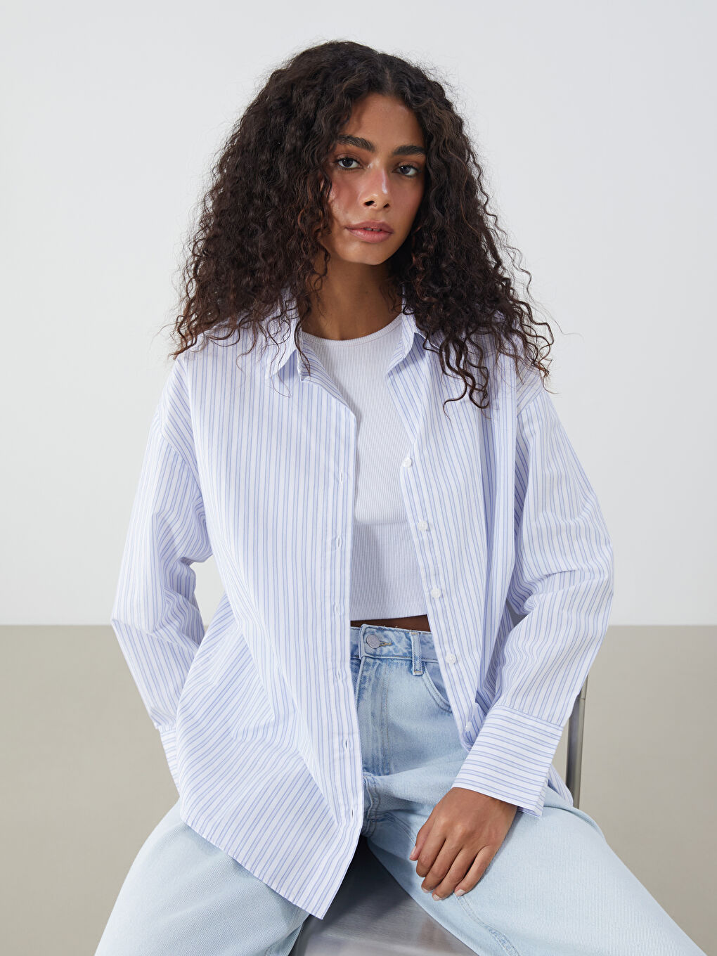 Striped Oversize Poplin Women's Shirt
