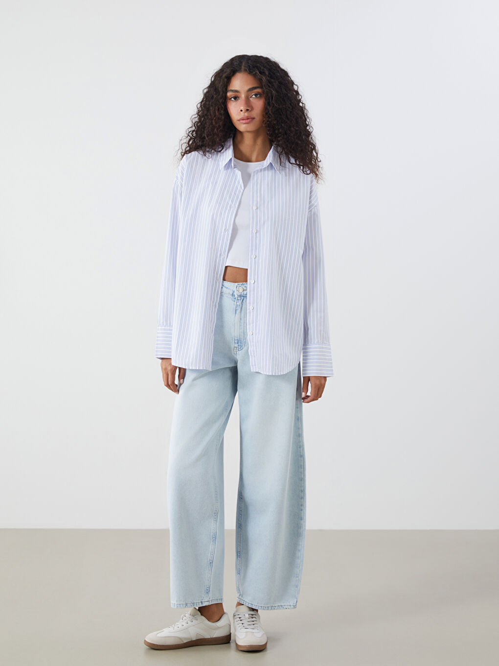 Striped Oversize Poplin Women's Shirt-1