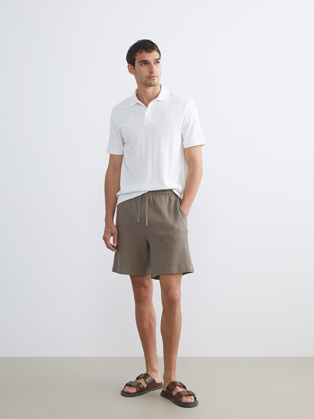 Ekru Polo Yaka Erkek Tişört-1